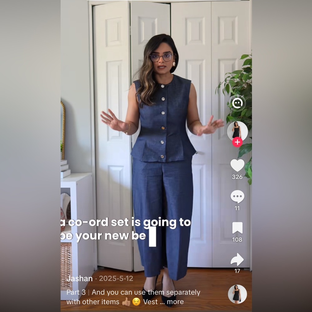 Tailored Sleeveless Button-Front Denim Vest & Wide-Leg Pants Set - Denim - Picture 8 of 15